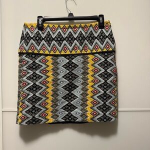 LOFT Mini Skirt with Geometric Aztec Design - Black, Yellow, Blue